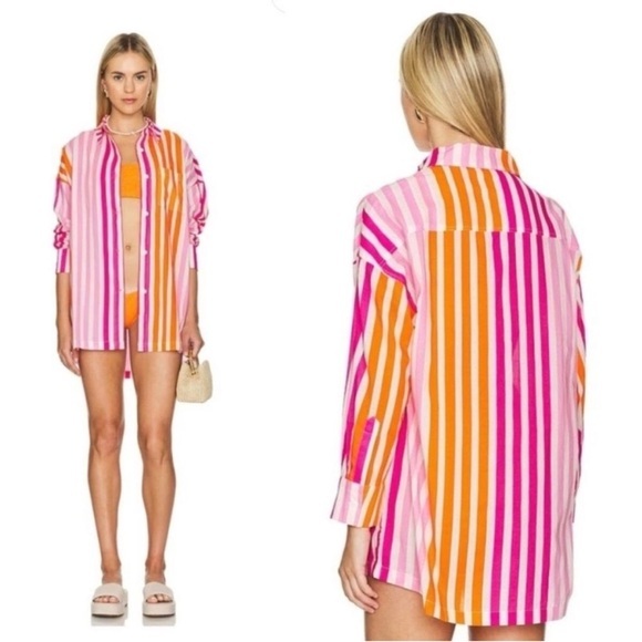 Beach Riot Alexa Coverup Button Down Stripe Shirt Size S/M - Picture 1 of 9